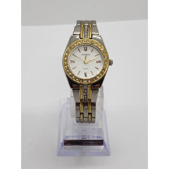 Dufonte 73055WH women\'s dress watch. Jeweled bevel and jewels on band main image 5